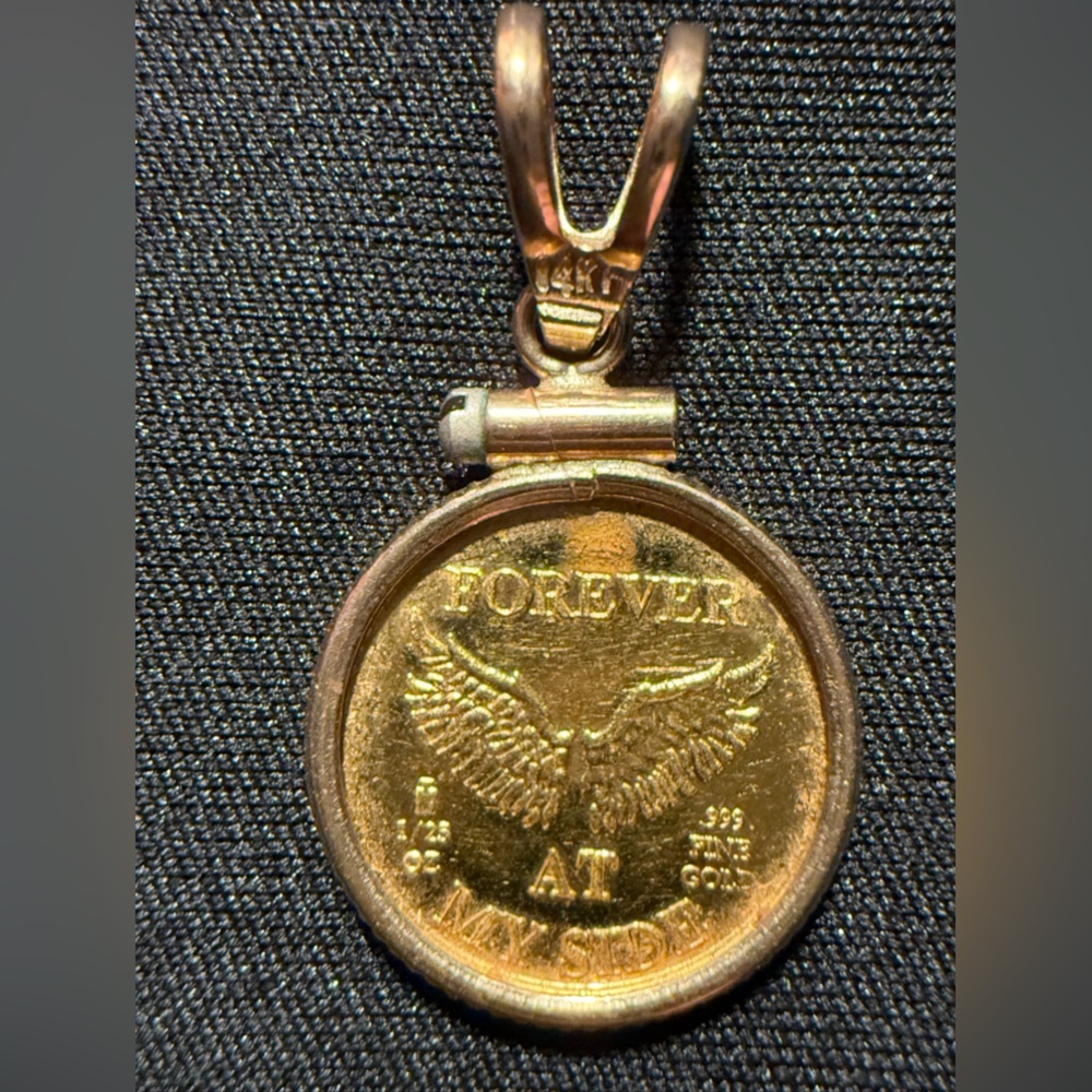Guardian Angel Forever At My Side 1/25 oz .999 Fine Gold 14K Coin Charm Pendant